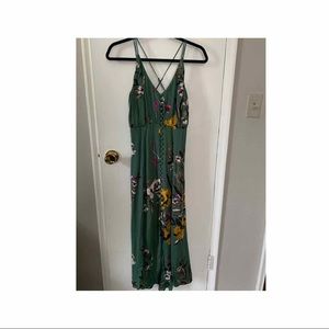 Green floral button maxi dress, size XS
